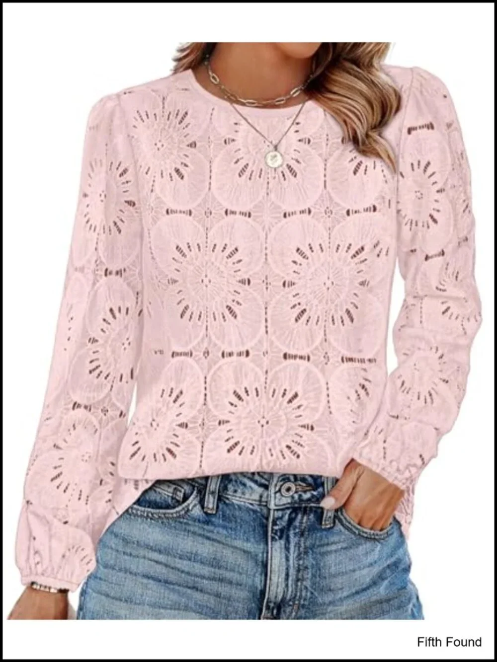 Boho Lace Top - Flowy Long Sleeve Blouse with Back Button Closure